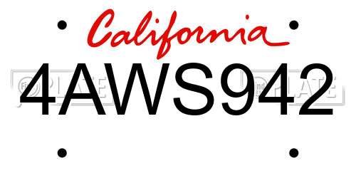 4AWS942 California License Plate