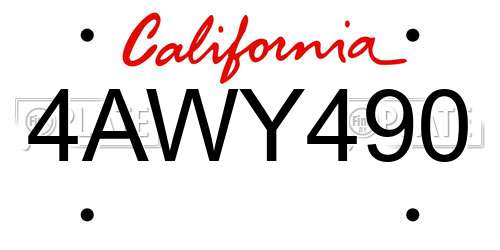 4AWY490 California License Plate