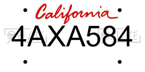 4AXA584 California License Plate