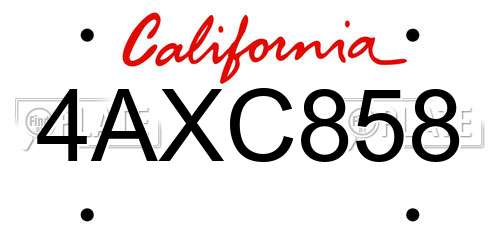 4AXC858 California License Plate
