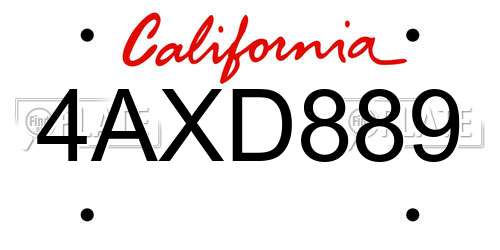 4AXD889 California License Plate