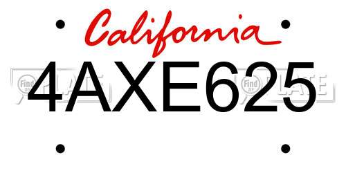 4AXE625 California License Plate