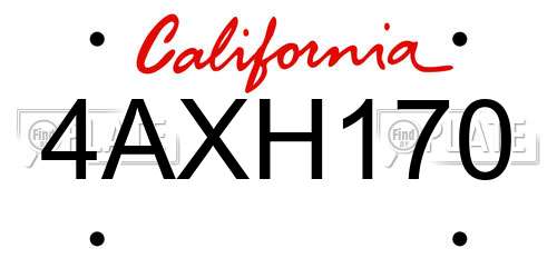 4AXH170 California License Plate