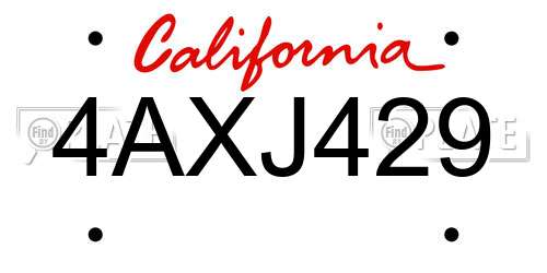 4AXJ429 California License Plate