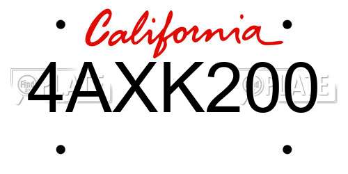 4AXK200 California License Plate