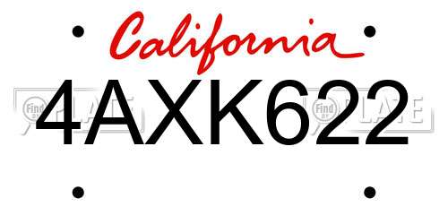 4AXK622 California License Plate