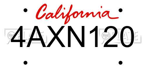 4AXN120 California License Plate