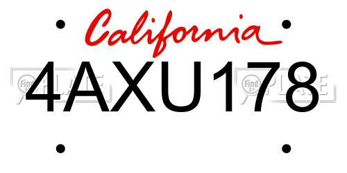 4AXU178 California License Plate