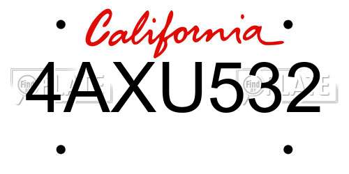4AXU532 California License Plate