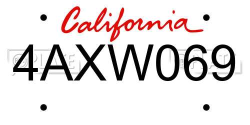 4AXW069 California License Plate