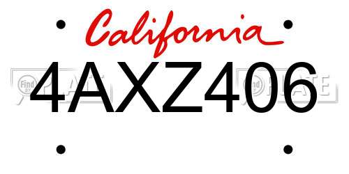 4AXZ406 California License Plate