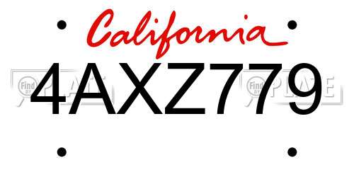 4AXZ779 California License Plate