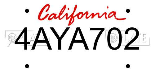 4AYA702 California License Plate
