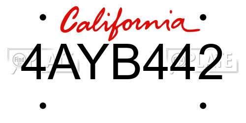 4AYB442 California License Plate
