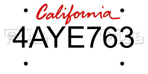 4AYE763 California License Plate