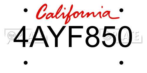 4AYF850 California License Plate