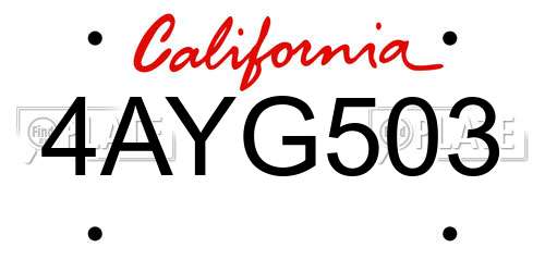 4AYG503 California License Plate
