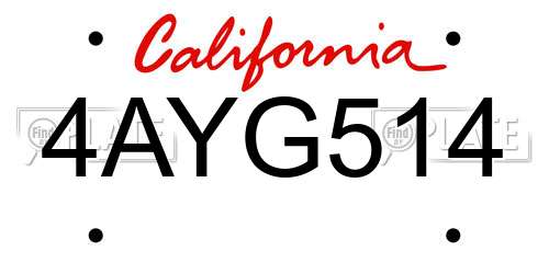 4AYG514 California License Plate