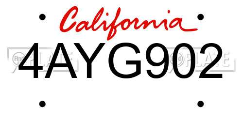 4AYG902 California License Plate