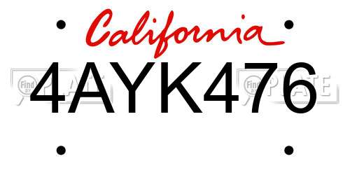 4AYK476 California License Plate