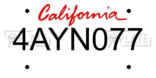 4AYN077 California License Plate