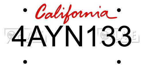 4AYN133 California License Plate