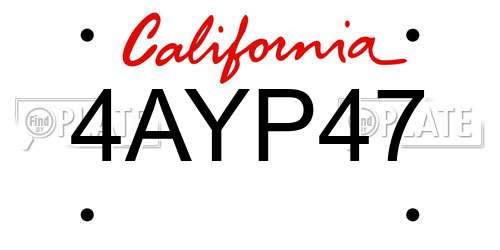 4AYP47 California License Plate