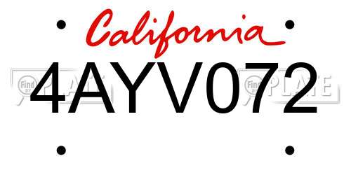 4AYV072 California License Plate