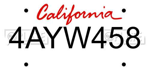 4AYW458 California License Plate