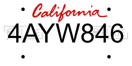 4AYW846 California License Plate