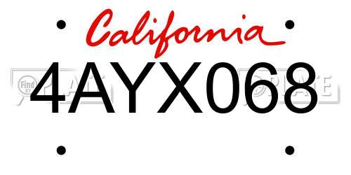 4AYX068 California License Plate