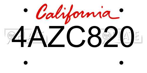 4AZC820 California License Plate
