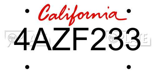 4AZF233 California License Plate