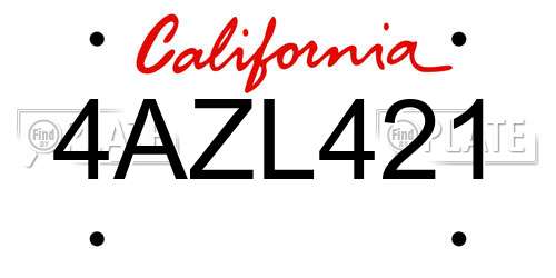 4AZL421 California License Plate