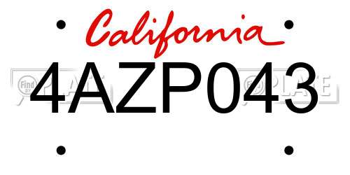 4AZP043 California License Plate