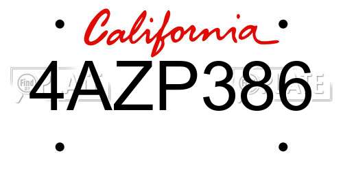 4AZP386 California License Plate