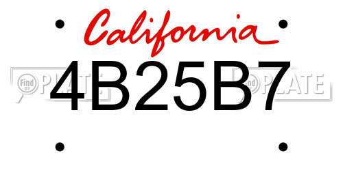 4B25B7 California License Plate