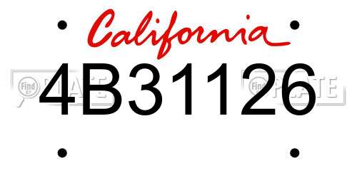 4B31126 California License Plate