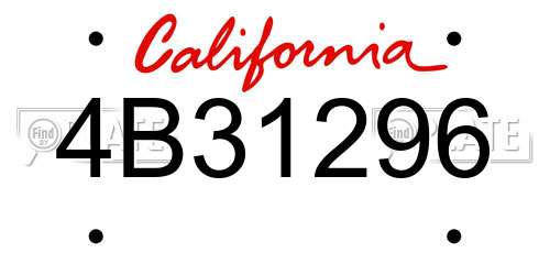4B31296 California License Plate