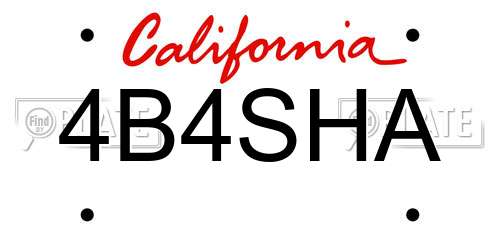 4B4SHA California License Plate