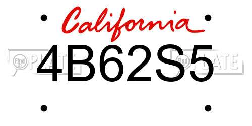 4B62S5 California License Plate