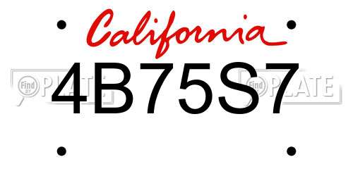 4B75S7 California License Plate