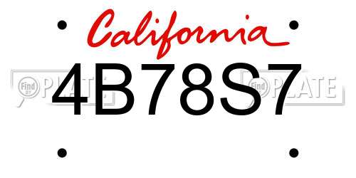 4B78S7 California License Plate