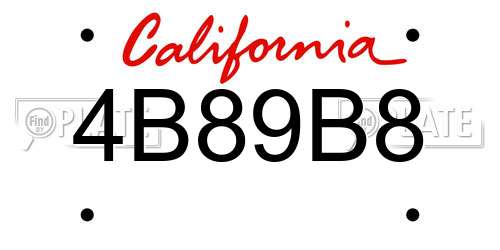 4B89B8 California License Plate