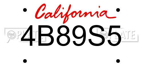 4B89S5 California License Plate