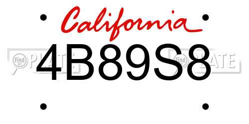 4B89S8 California License Plate