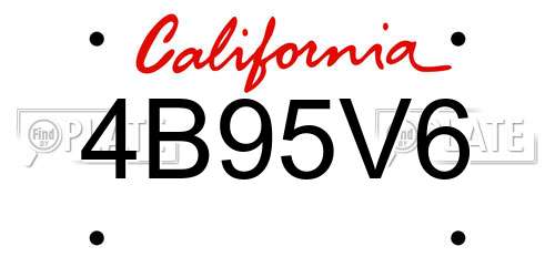 4B95V6 California License Plate