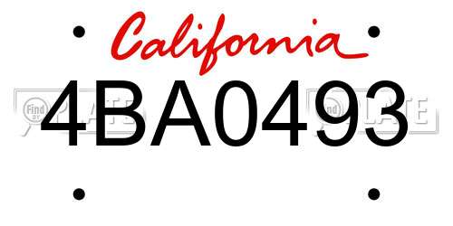 4BA0493 California License Plate