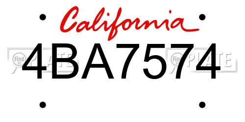 4BA7574 California License Plate