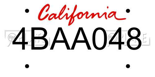 4BAA048 California License Plate